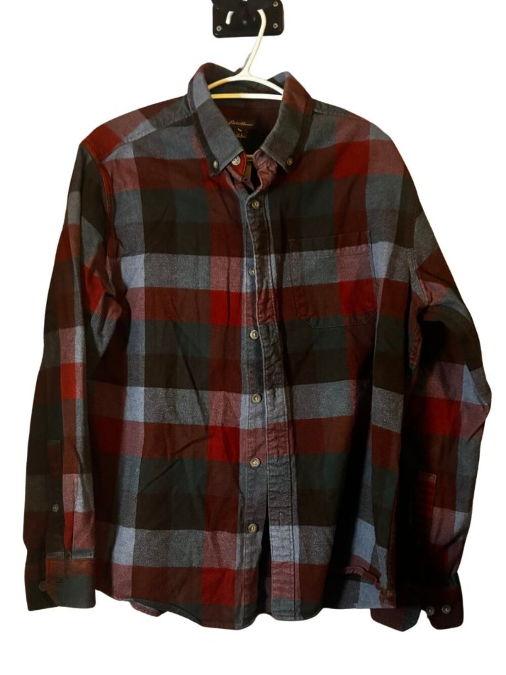 Eddie Bauer Red, Blue, and Black Plaid Button-Down Shirt